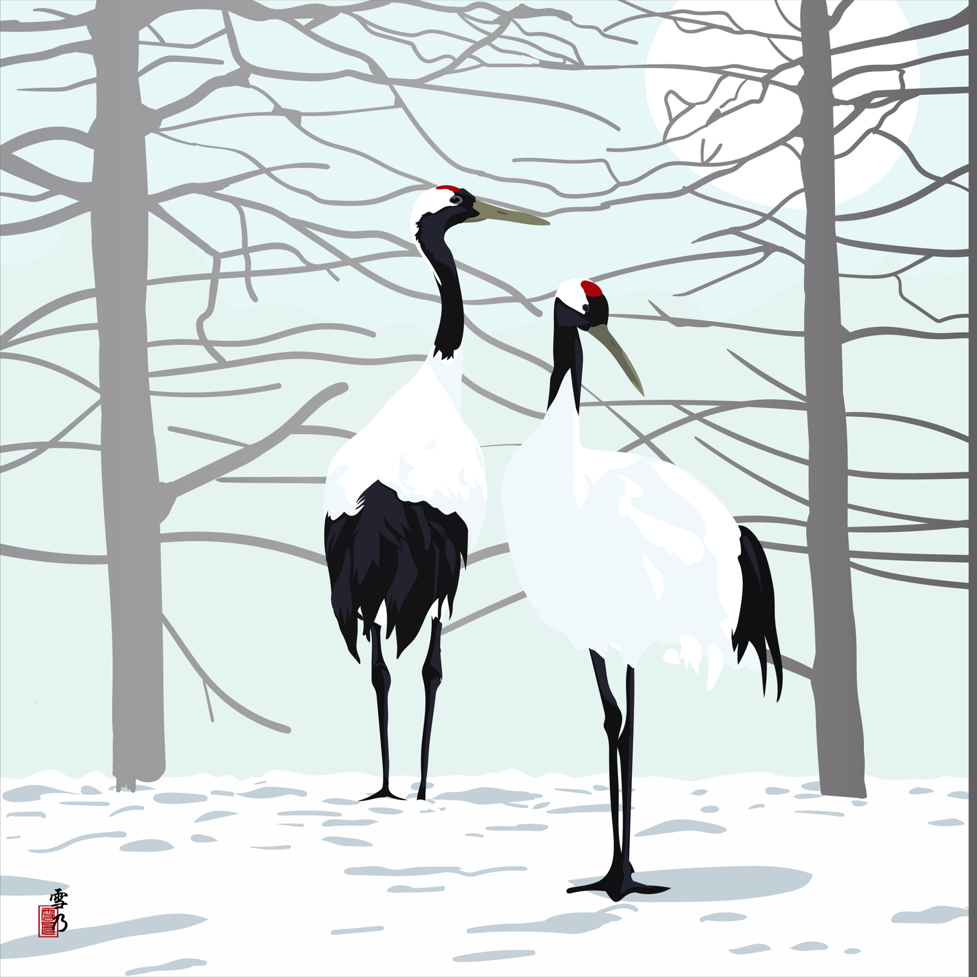 大村雪乃 yukino-art Red-crowned crane　タンチョウ Cutting sheet,acrylic on Panel h803mm x w803mm 2024
